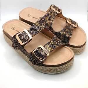 ADRIENNE VITTADINI GIRL FREJA LEOPARD GOLD RHINESTONE MULES SIZE 2 NWT